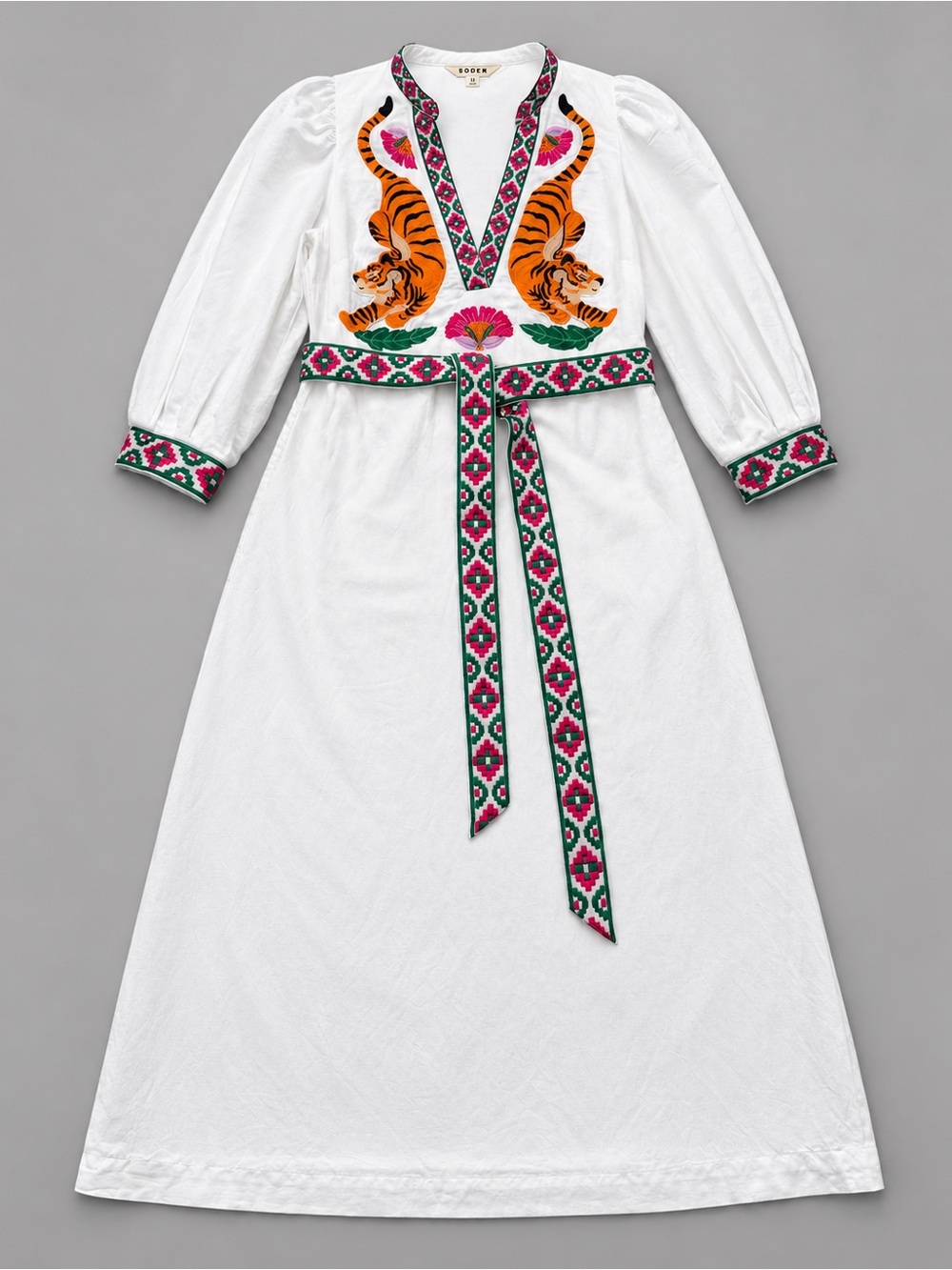 Boden Octavia Tiger Embroidery Linen Blend Maxi Dress Size 10 White - Picture 4 of 16